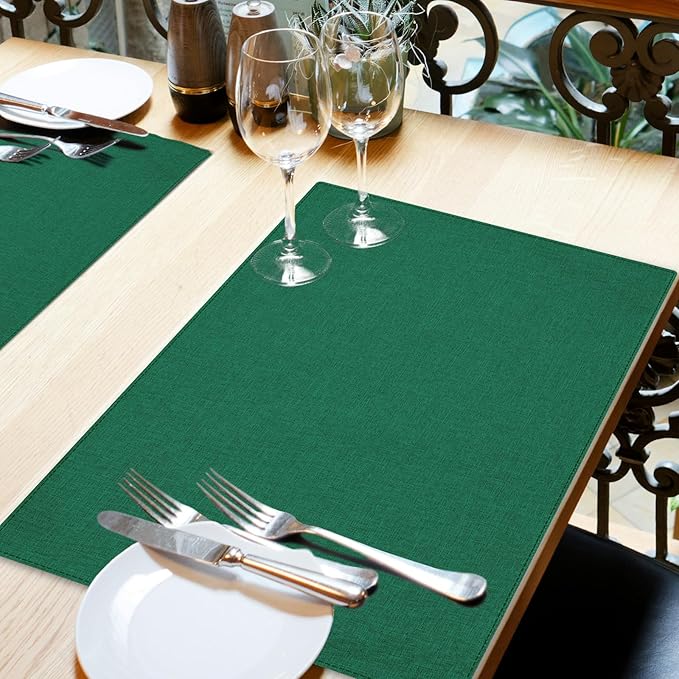 Cloth Placemats Set of 4, Cotton Linen Blend Machine Washable Double Layered Durable Place Mats Heat Resistant Placemats Wrinkle Free Thick Fabric Dining Table Mats (Green, 4)