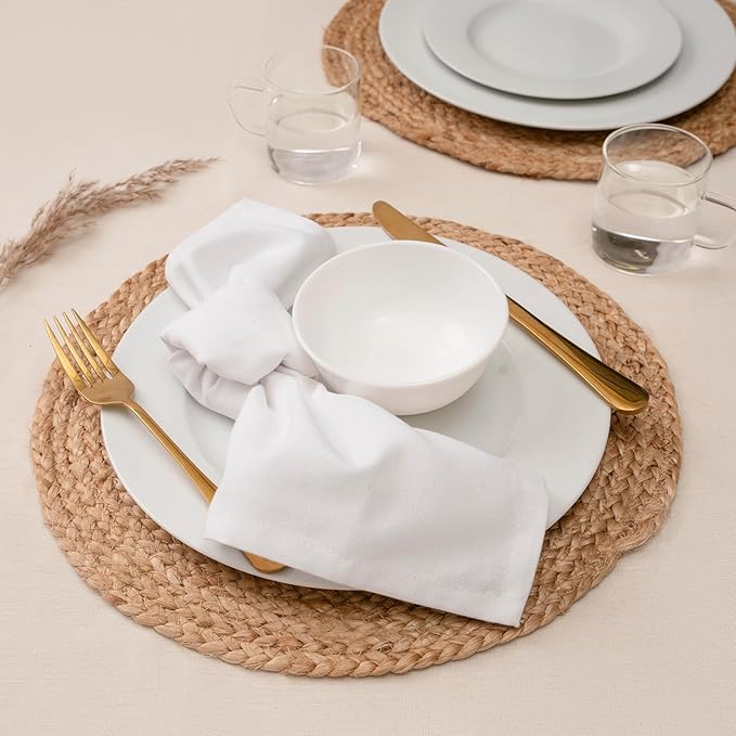 Blue Needles Solid Cloth Napkins Set of 12 White 100% Cotton Dinner Napkins 18x18 inches - Soft, Reusable, Absorbent & Washable Linen, Ideal for Spring Summer Easter Events Parties & Everyday Use