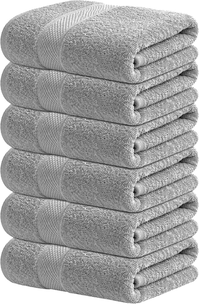 Infinitee Xclusives Gray Hand Towels for Bathroom - Set of 6 (16x28 inches) 600 GSM, 100% Cotton Ultra Soft, Quick Drying, Hotel Quality Hand Towel Set (Charming Grey, Hand Towels)
