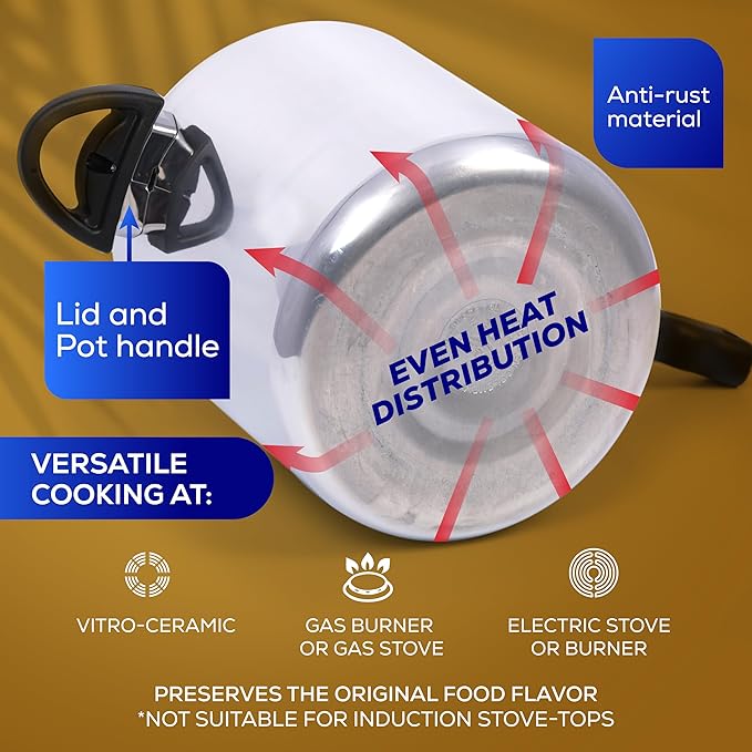 Universal (10.5 Quart / 10 Liter) Ultra Pressure Cooker, Pressure Pot with 6 Safety Systems, Aluminum Pressure Cooker for 11 Servings, Even Heat Distribution, Diameter 10.4 inches, Height 10.6 inches