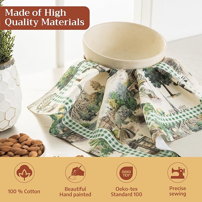 Maison d' Hermine Cloth Napkins Set of 4 100% Cotton Everyday Reusable Square Napkins Cloth Washable Dinner Party Wedding Restaurant Gifts for Mothers Day Spring/Summer (Paris Voyage, 18" x 18")