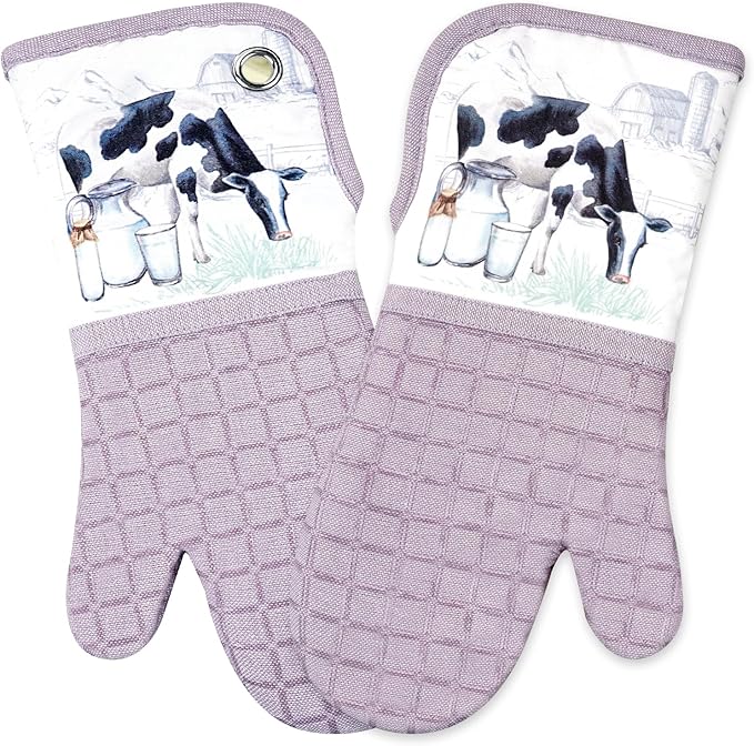 Silicone Printing Oven Mitts Heat Resistant to 500 Degree,Yarm-Dyed Oven Gloves with Animal Design Non-Slip for Kitchen Cooking Barbecue Baking and Machine Washable. (Purple Oven Mitts)