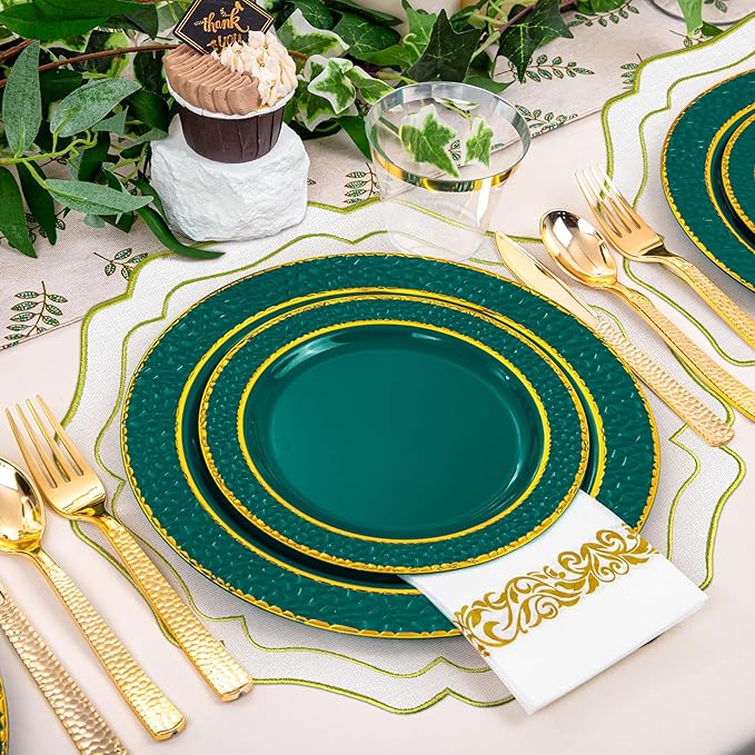 4 Sets Ribbon Twirl Cotton Linen Placemats, 15 inch Embroidery Round Cloth Table Mats with Green Scalloped Edge Washable Fabric Place Mats Flower Shape for Wedding Baby Shower Party Table Decor