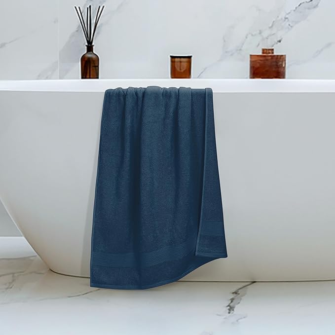 Belizzi Home 4 Pack Bath Towel Set 27x54, 100% Ring Spun Cotton, Ultra Soft Highly Absorbent Machine Washable Hotel Spa Quality Bath Towels for Bathroom, 4 Bath Towels - Mineral Blue