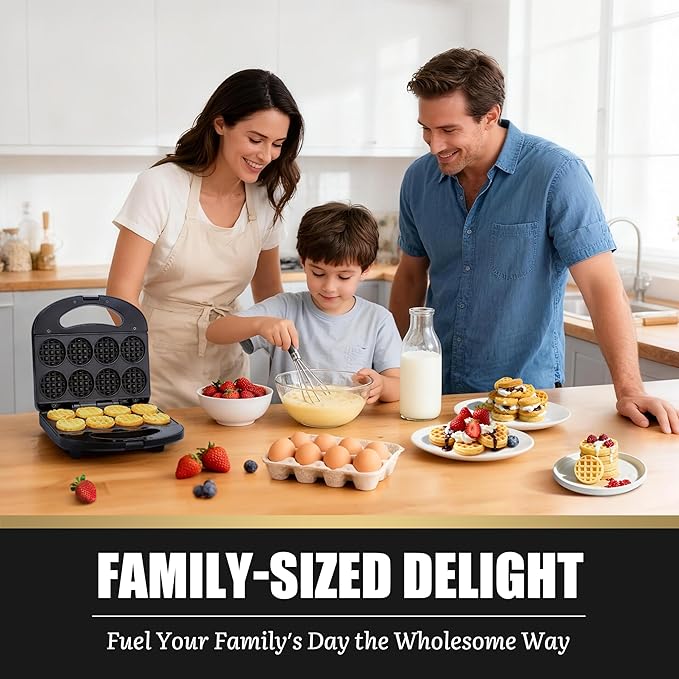 FineMade Mini Waffle Maker, Mini Waffle Iron, Waflera Electrica, Small Waffle Maker for Kids, Baby wafflera, Makes 8×2" Tiny Waffle Bites, Non-stick Surface, Ideal for Breakfast, Dessert and Snacks