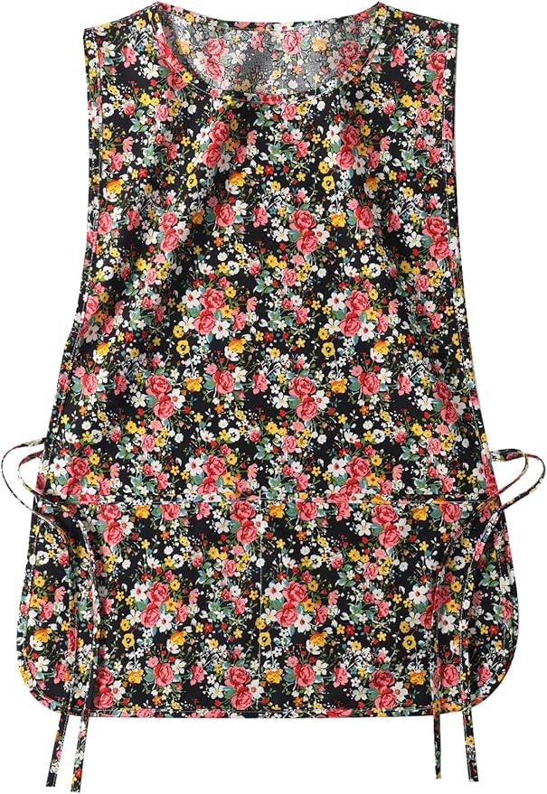 Women Cobbler Apron with 2 Pockets, Vintage Floral Aprons for Women Chef Apron for Baking, Cooking, Gardening