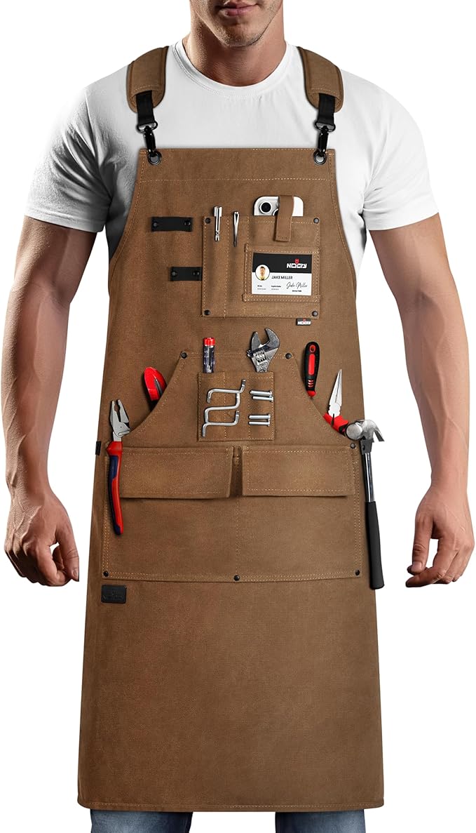 NoCry Woodworking Apron for Men — Reinforced Pockets with Metal Rivets, Magnetic Holder & Leather Tool Loops — Shop Aprons for Men with Cross-Back Straps, Non-Slip Shoulder Pads & Quick-Release Buckle