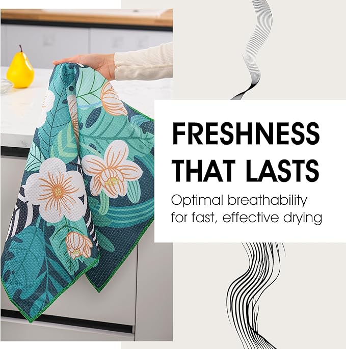 Waffle Kitchen Towels Set of 2 Pack 15.7" x 27.6" Quick Dry Microfiber Tea Dish Towel with Hanging Loop, Ultra Absorbent Reusable Cleaning Dishcloths, Decorative Hand Towels Housewarming Gifts