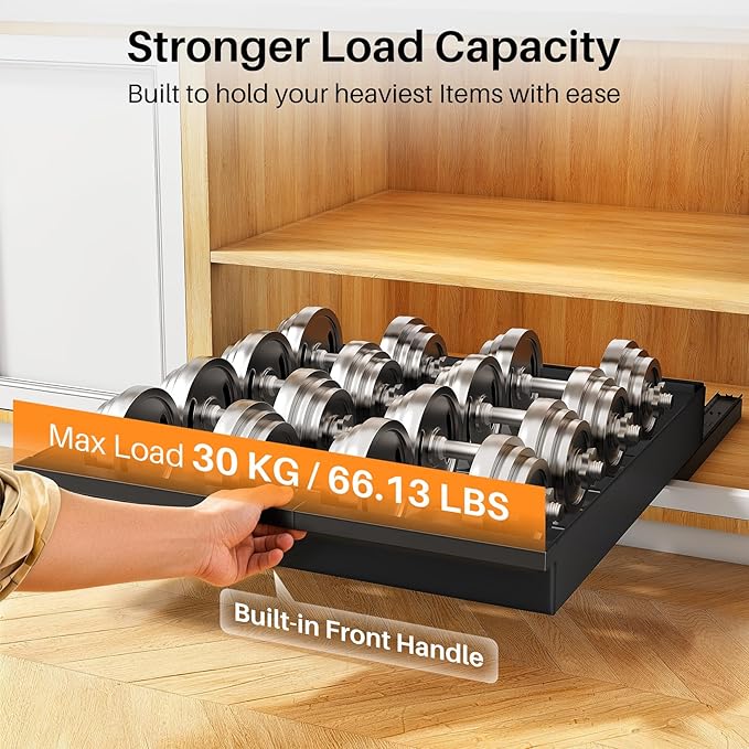 Pull out Cabinet Organizer, 2-Pack Expandable(13.6"-24") Silde out Drawers with Raising Pad for Framed Cabinets, Adjustable Full-Extension Adhesive Roll out Shelves for Kitchen Pantry Home Pot and Pan