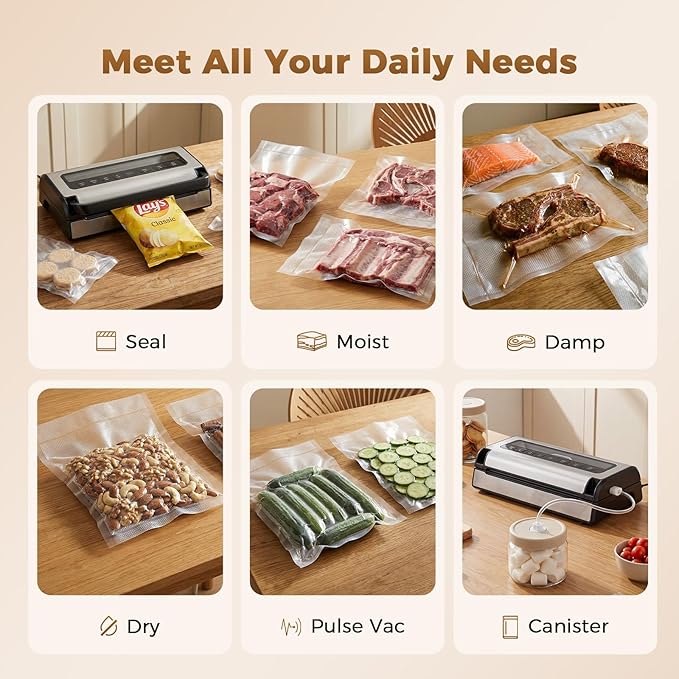 Automatic Food Vacuum Sealer Machine | 180W Kitchen Vacuum Sealer for Dry, Moist & Canister Sealing | Hands-Free Suction Base, Built-in Cutter & Storage | Complete Set with 2 Rolls & 10 Bags