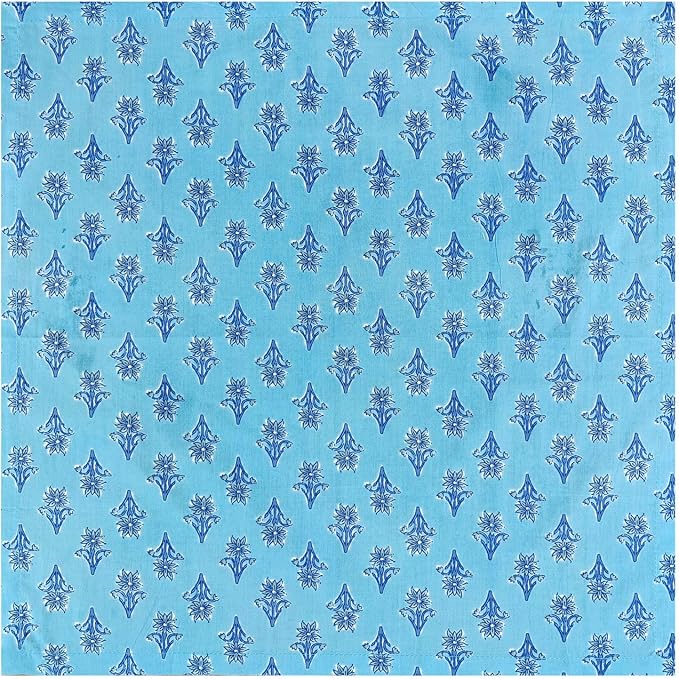 Soft Cotton Napkins 18x18 inches - Washable Thin Cloth Dinner Set of 6 Everyday Use or Party and Events Blue Floral Lightweight Indian Block Print Fabric by Craftbot Turquoise