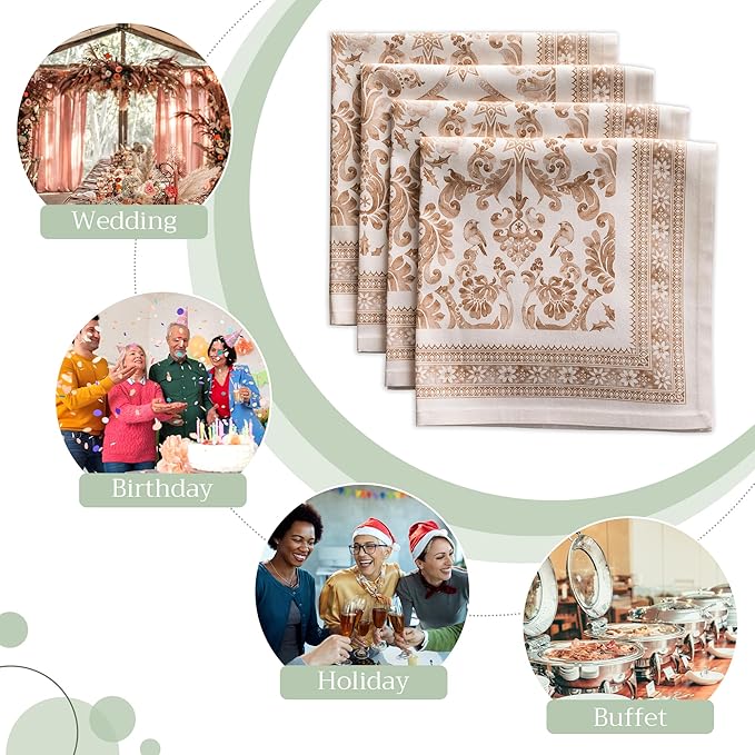 Maison d' Hermine Cloth Napkins Set of 4 100% Cotton for Thanksgiving Christmas Decorations Everyday Reusable Square Fall Napkins Cloth Washable Dinner Party (Allure, 20"x20")