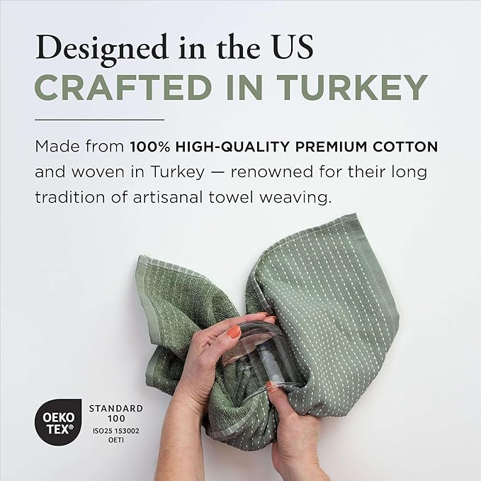 Thyme and Sage 100% Cotton Premium Turkish Kitchen Hand Towel Set, 16"x26", Ultra Absorbent, 350 GSM, Kale, Pack of 4