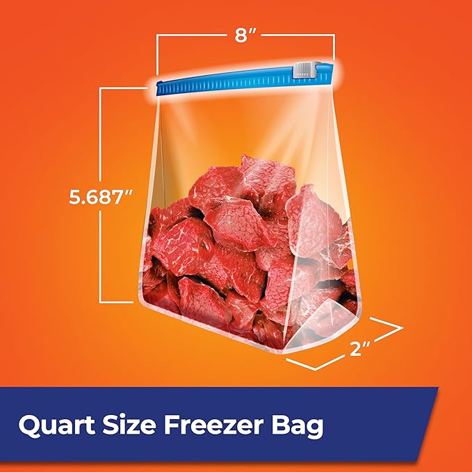 Hefty Slider Freezer Kitchen Storage Bags, Quart Size, 74 Count (Pack of 4)