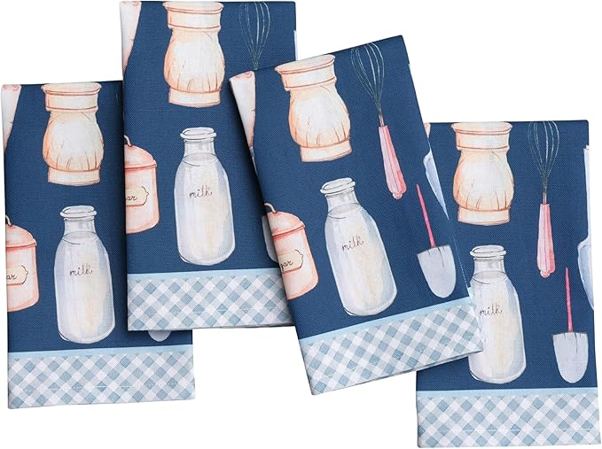 Maison d' Hermine Cloth Napkins Set of 4 100% Cotton Everyday Reusable Square Napkins Cloth Washable Dinner Party Wedding Restaurant Gifts for Mothers Day Spring/Summer (Let's Bake, 18" x 18")