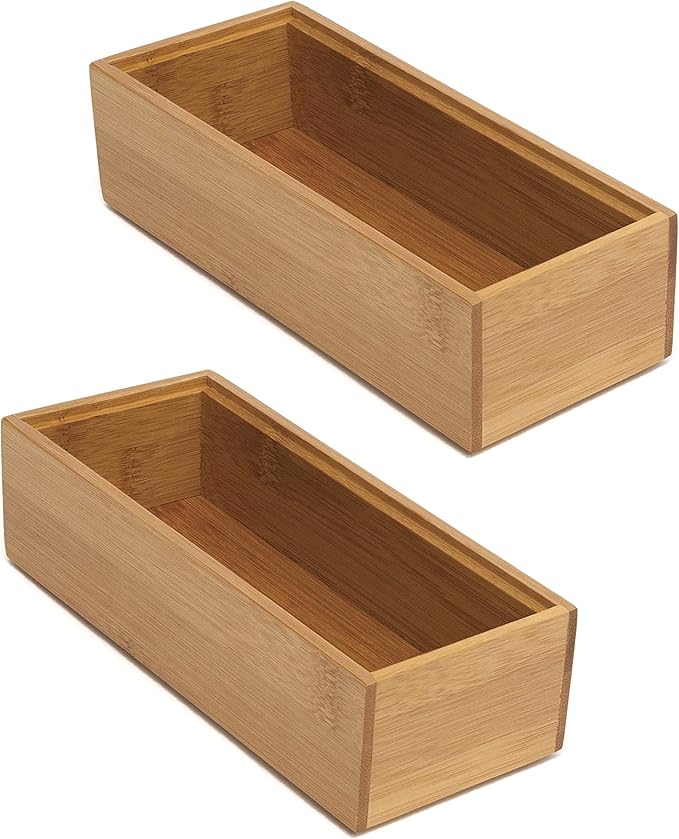 Lipper International 8180S Bamboo Wood Stacking Drawer Organizer Box, 3" x 6", Set of 2