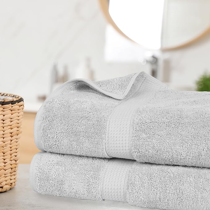 SUPERIOR Egyptian Cotton Pile Bath Sheet Set of 2, Ultra Soft Luxury Towels, Thick Plush Essentials, Absorbent Heavyweight, Guest Bath, Hotel, Spa, Home Bathroom, Shower Basics, Silver