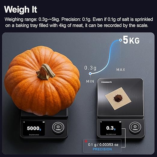 Smart Food Kitchen Scale with Nutritional Calculator, Timer, 0.1g High Precision Kitchen Scale, Free App with 27 Nutrients Tracking, Digital Grams and Ounces for Weight Loss, 11lbs/ 5kg