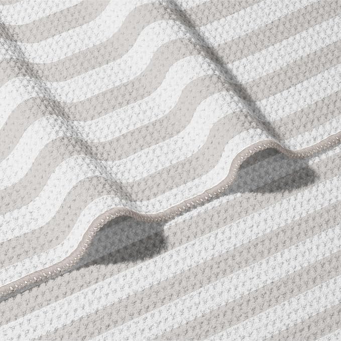 HALL & PERRY Kitchen Tea Towel, Ultra Soft, Quick Dry Microfiber Dish Cloths - 18"x30" Premium Quality Waffle Towel - Stripes and Plaid, Taupe (1, Mia)
