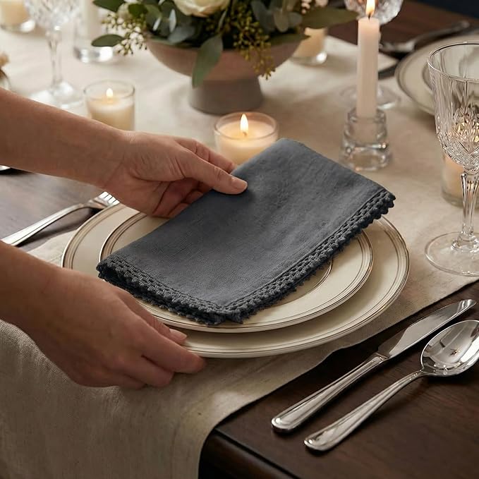 ACCENTHOME Grey Cloth Napkins Set of 12 18x18 inch Cotton Dinner Napkins - Washable Soft Premium Hotel Quality Reusable Napkins Perfect Table Napkins for Family Dinners, Weddings & Everyday Use