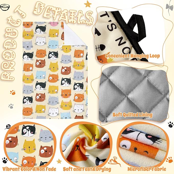 Jingmore 6 Pcs Kitchen Decor Set Accessorie Farmhouse Kitchen Towels Pot Holders Oven Mitts Set 2 Dish Towels 2 Pot Holders 2 Cooking Mittens Oven Glove for Cooking(Vivid Color,Cat)
