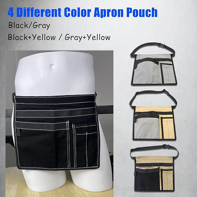 5-Pocket Utility Tool Belt Pouch for Men and Women, Adjustable Canvas Waist Belt Bag for Electrician Maintenance Gardening Carpentry, Durable Multi Work Apron for Tools & Accessories (Black)