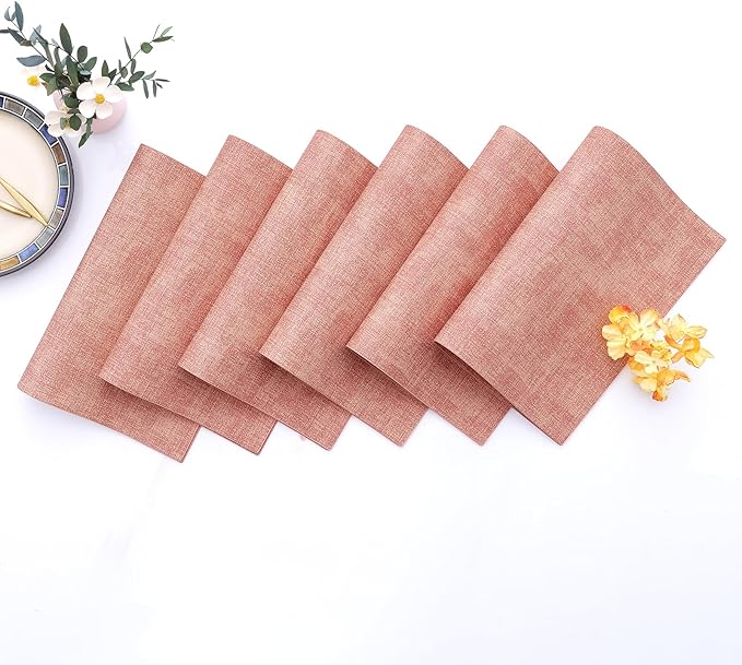 Homaxy Faux Leather Heat Resistant Placemats for Dining Table Set of 6, Waterproof Wipeable Washable PU Table Mats, Easy to Clean Anti-Slip Place Mats, 11.8" x 17", Pink