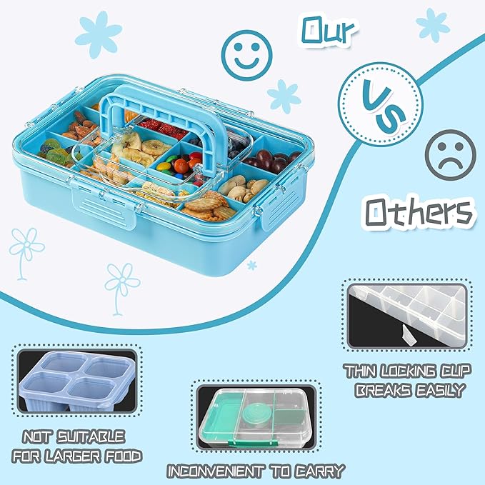 Xyptorix Snack Box Container for Kids - Adjustable 12-Compartment Snack Containers, Reusable Bento Box, Dishwasher Safe, BPA-Free, Perfect for School, Travel, Camping & Picnic, Blue