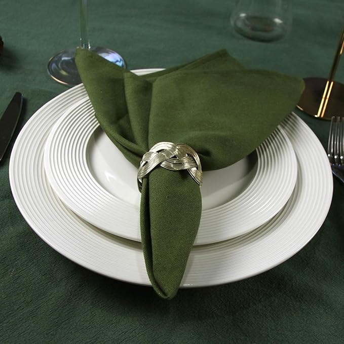 Solid Color Cotton Blended Dinner Cloth Napkins - Set of 12 (17 x 17 inches) - for Events & Home Use (Army Green)