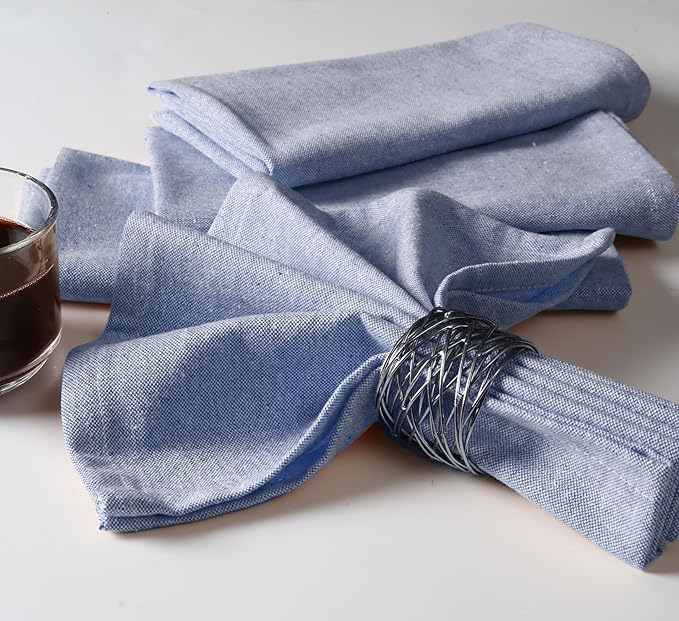 Native Fab Solid Cloth Napkin Set of 12, 100% Chambray Cotton, Washable, Reusable Dinner Cloth Napkin 17x17 inches, Table Decor Napkins for Dinner, Events, Ink Blue