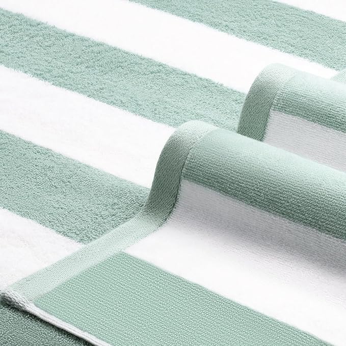 LULUHOME Large Oversized Beach Towel - Big Cotton 36 x 70 Inch Striped Pool Towel, Large Cabana Soft Swimming Towel for Adult Men Women,Teal
