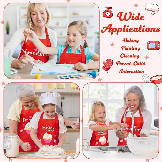 R HORSE 2Pcs Adults Kids Matching Apron Set Grandma and Me Adjustable Kitchen Apron with 2 Pockets Matching Gift for Grandma and Granddaughter Cooking Baking Painting Training Back to School Gifts
