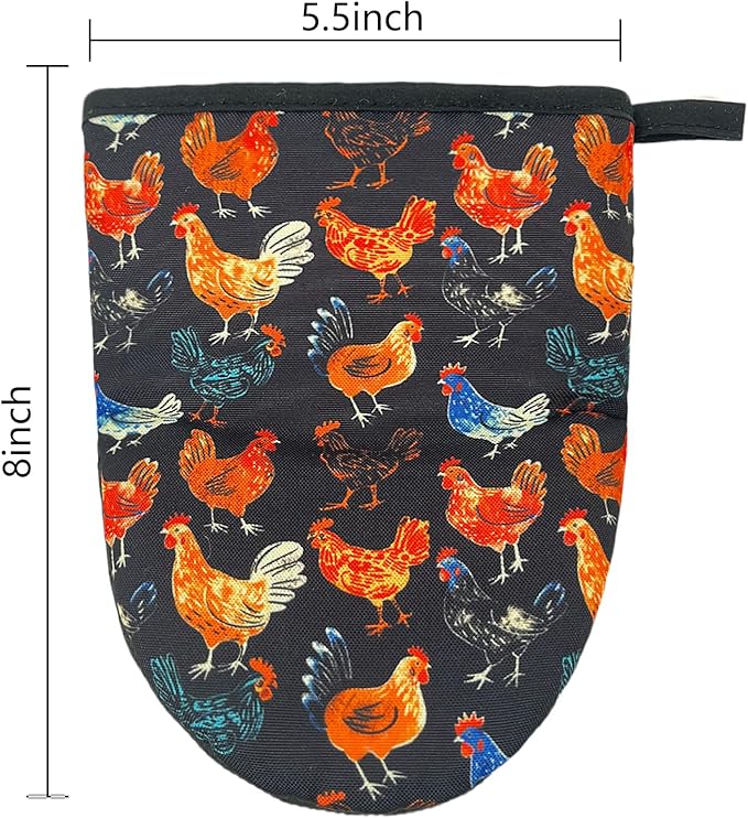 Rooster Mini Silicone Oven Mitts 2-Pack Set, Heat Slip Resistant Kitchen Gloves, Soft Short Oven Mittens for Safe Cooking Baking Grilling