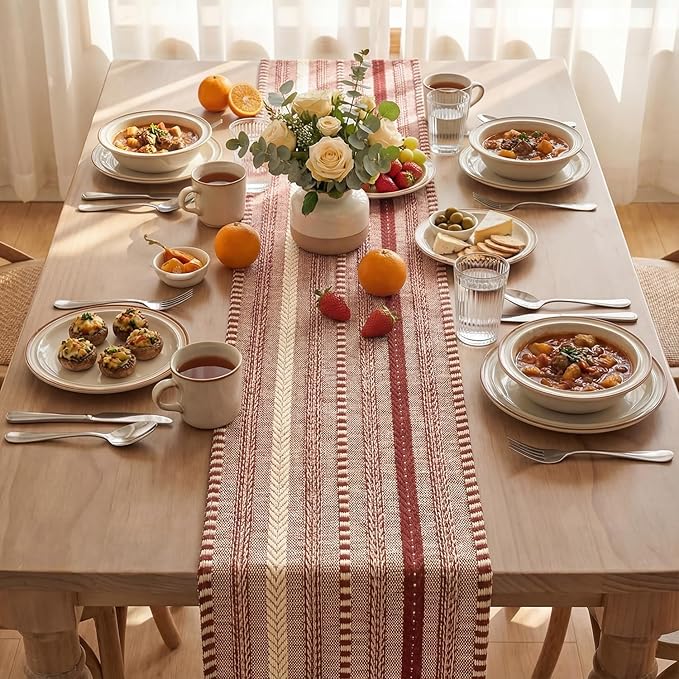 Artoid Mode Red Farmhouse Woven Table Runner, Seasonal Holiday Rustic Kitchen Dining Table Decoration for Home Party Decor 12x72 Inch