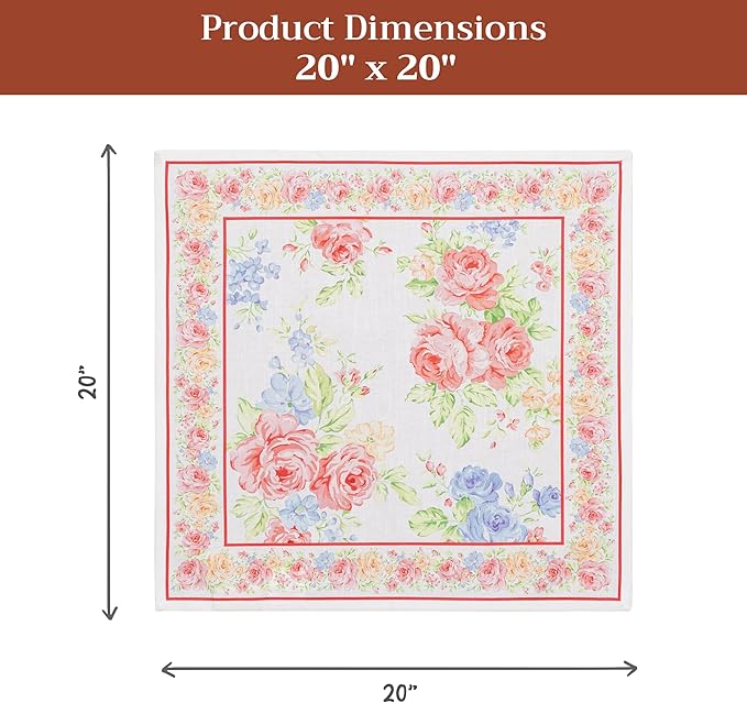 Maison d' Hermine Cloth Napkins Set of 4 100% Cotton Everyday Reusable Square Napkins Cloth Washable Dinner Party Wedding Restaurant Gifts for Mothers Day Spring/Summer(Vintage Floral, 20" x 20")