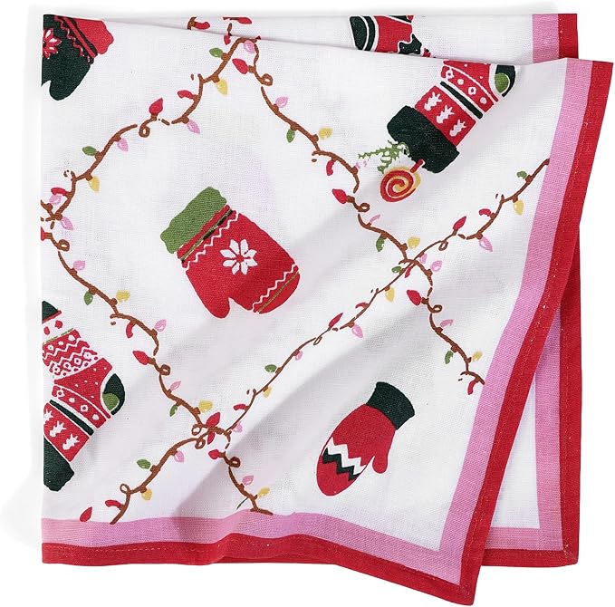 FINGERCRAFT Cloth Napkins, Set of 4 Cotton Linen Blend Printed Dinner Napkins Cloth Mitered Corner Perfect for Parties Dinners Christmas 20x20 Sugarplum