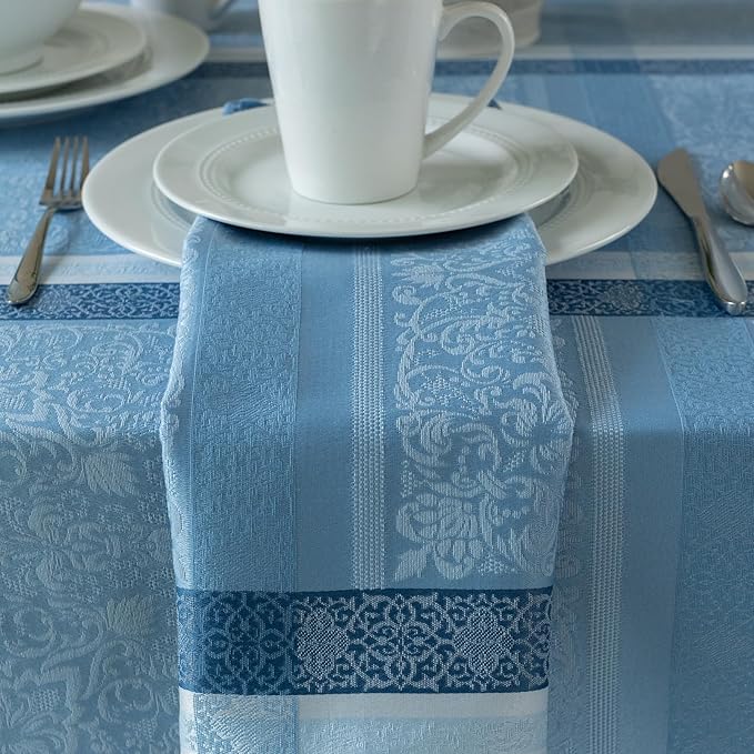 Benson Mills Ravenna Yarn Dyed Jacquard Heavyweight Fabric Cloth Napkins, for Everyday, Parties, Weddings, Holiday, Spring, Summer, and Easter Tablecloths (18" x 18" Napkins Set of 4, Blue)