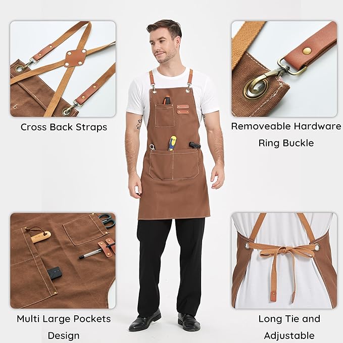 Plus Size Canvas Aprons, Kitchen Chef Aprons, Unisex Heavy Duty Work Apron, Adjustable Strap Apron with Pockets
