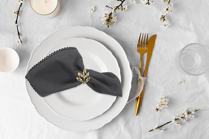 ACCENTHOME Grey Cloth Napkins Set of 6 18x18 inch Cotton Dinner Napkins - Washable Soft Premium Hotel Quality Reusable Napkins Perfect Table Napkins for Family Dinners, Weddings & Everyday Use