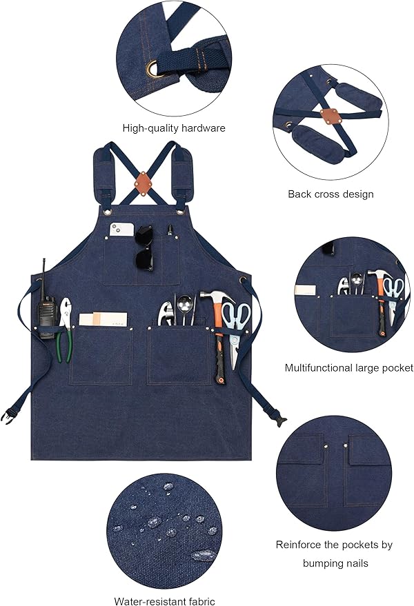Nanxson Woodworking Apron for Men,Canvas Work Tool Apron Cross Back with Multi-Pockets Waterproof for Carpenter Woodworker