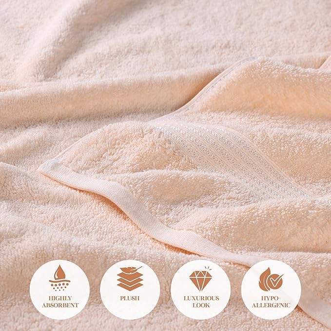 Superior Egyptian Cotton 9-Piece Towel Set, Assorted Towels for Home Bathroom, Guest Bath Decor Essentials, Includes 3 Bath, 3 Hand, 3 Face Towels/Washcloths, Quick Dry, Absorbent - Peach