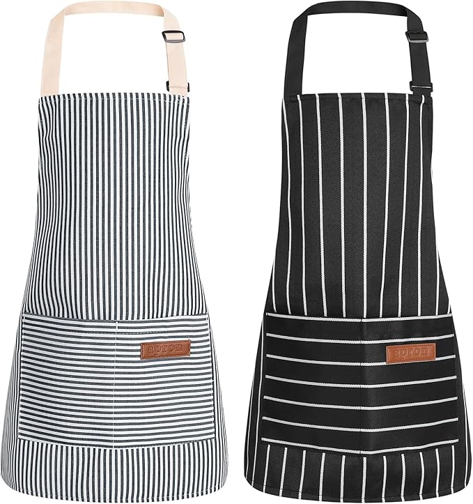 2 Pack Stripes Kids Apron, Kids Cooking Aprons with 2 Pockets, Cute Aprons for Cooking for Boys and Girls