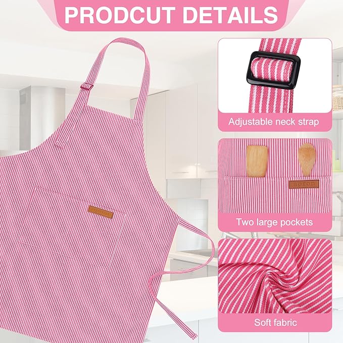 2 Pack Stripes Kids Apron, Kids Cooking Aprons with 2 Pockets, Cute Aprons for Cooking for Boys and Girls