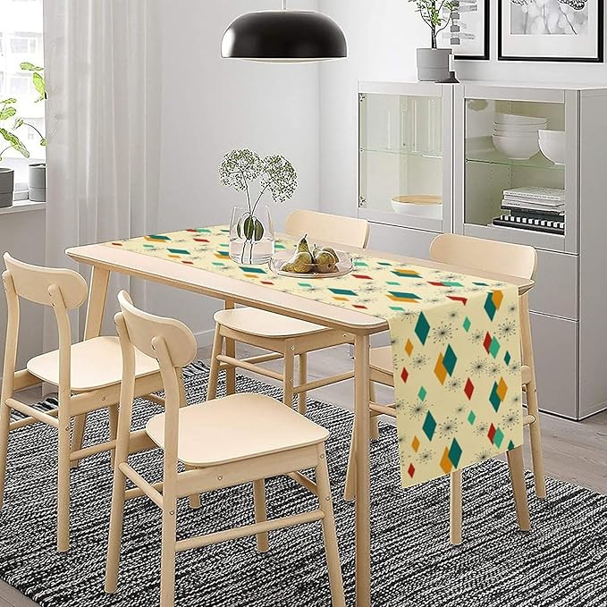 Mid Century Modern Table Runners Retro 50s 60s Minimalist Abstract Geometric for Dining Room Dinner Runner Kitchen Indoor Outdoor Patio Party Decor Fabric 1 Panel W13xL60in