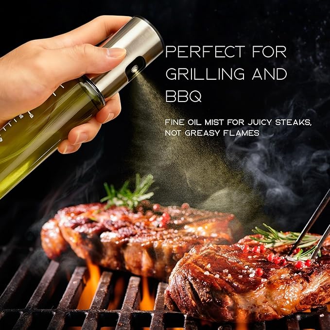BOKKY Oil Sprayer for Cooking, 2 Pack 100ml Olive Oil Mister for Air Fryer, BBQ & Salad, Refillable 304 Stainless Steel Glass Bottles (Transparent Green / 2 Pack)