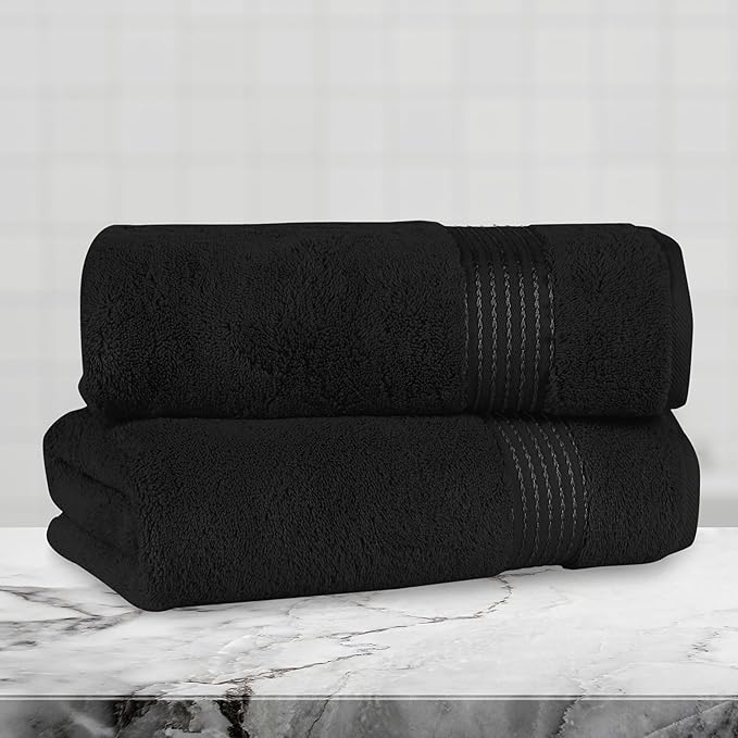 Mocassi Luxury 100% Turkish Cotton 2-Pack Bath Towel Set- Ultra Soft, Quick Dry Highly Absorbent 27 x 54 inch Premium Spa Hotel Quality 2PC Bath Towels - Luxurious Soft Bathroom Towels, Black