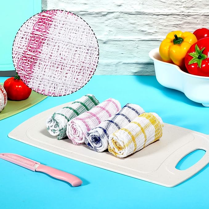 Boao 12 Pieces Kitchen Dish Cloths, Cotton, 4 Color, Square, 12" x 12", Absorbent, Reusable, Machine Washable, Kitchen Household Supplies