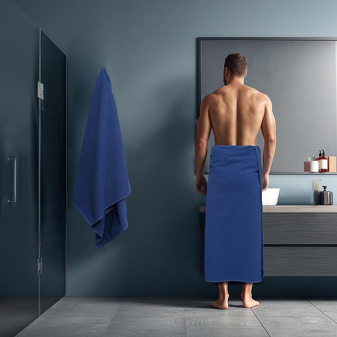 COTTON CRAFT Waffle Bath Sheets - Set of 2 Luxury Euro Spa Waffle Weave Bath Sheet Towels - 100% Ringspun Cotton Bath Sheet - Absorbent Quick Dry Bath Towel Sheet - Oversized 35 x 70 inches - Blue