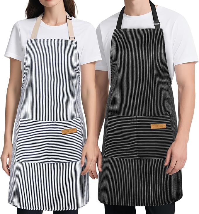 Cardkiss 2 Pack Kitchen Cooking Aprons, Soft Aprons for Women Men with 2 Pockets Chef Apron with Adjustable Neck Strap and Long Tie