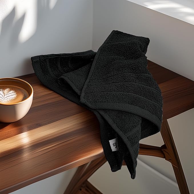 Tens Towels Pack of 6 Hand Towels, 100% Cotton, Lighter Weight, Quick to Dry, 16 x 28 Inches, Super Soft & Absorbent, Perfect for Bathroom & Kitchen, Black